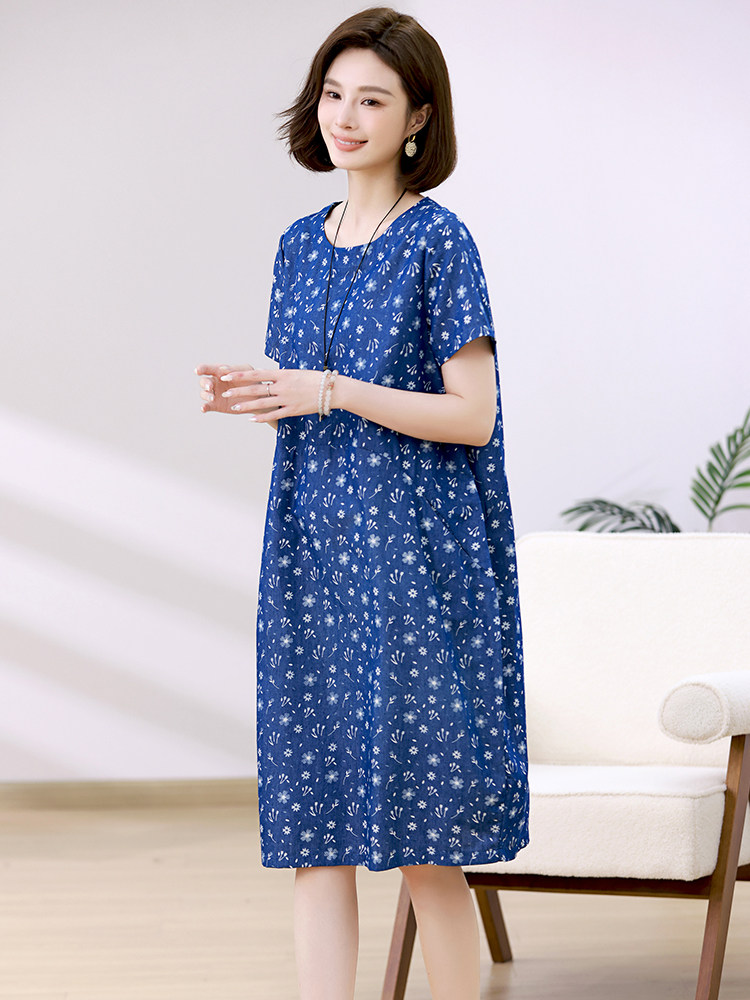 【花团锦簇】夏季新款桑蚕丝连衣裙中老年不挑身材中长裙12431,女装连衣裙,忆绮罗