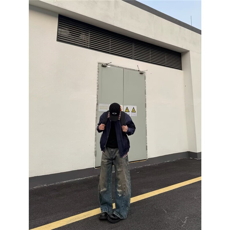 INSstudios潮牌情侣美式拼接格子假两件夹克外套春季翻领开衫,男装夹克,四季星座505