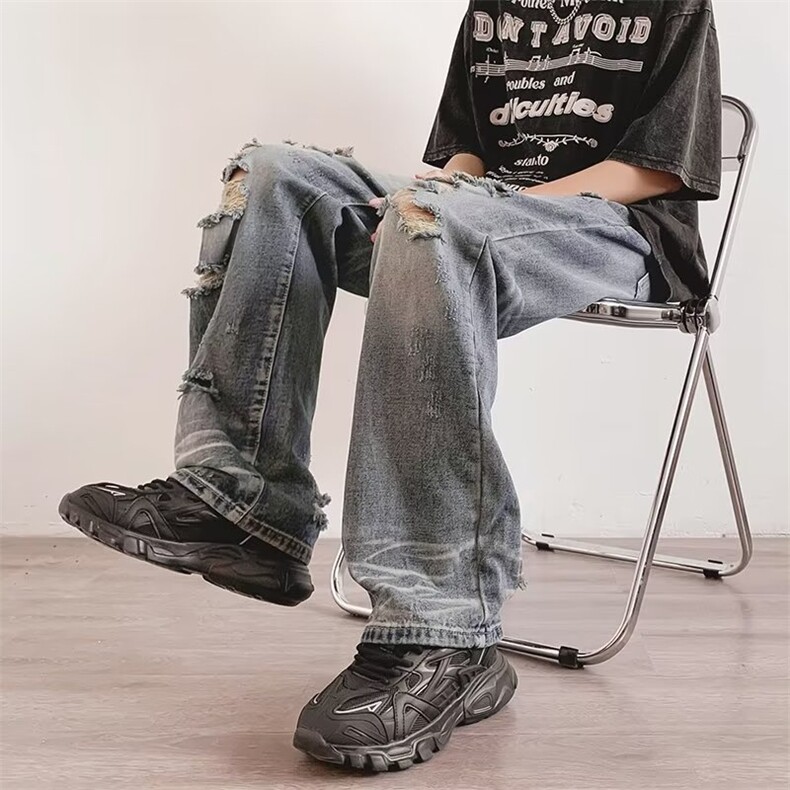 美式高街破洞牛仔裤男韩版潮流个性帅2024秋冬ins长裤RK1079-P41,男装牛仔裤,星座412-2