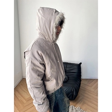 现货高品质美式高街冬季重磅硬挺短款座山雕毛领棉衣男女加厚外套，男装棉衣，电商A486