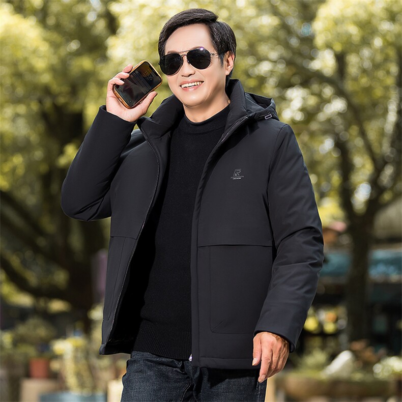新款男士休闲冬装外套中老年羽绒服男中长款加厚连帽爸爸装,男装羽绒服,钱塘6003（原4033）