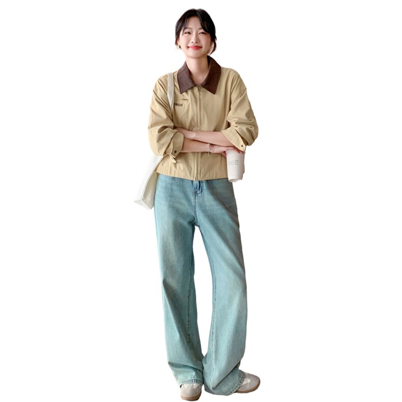 卡其色短外套女早秋2025新款爆款独特漂亮韩系小个子休闲减龄夹克,女装短外套,2C316