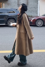 现货咖色双面羊毛呢大衣高端长款外套2C212-G03-P325-K428，女装毛呢外套，2C212
