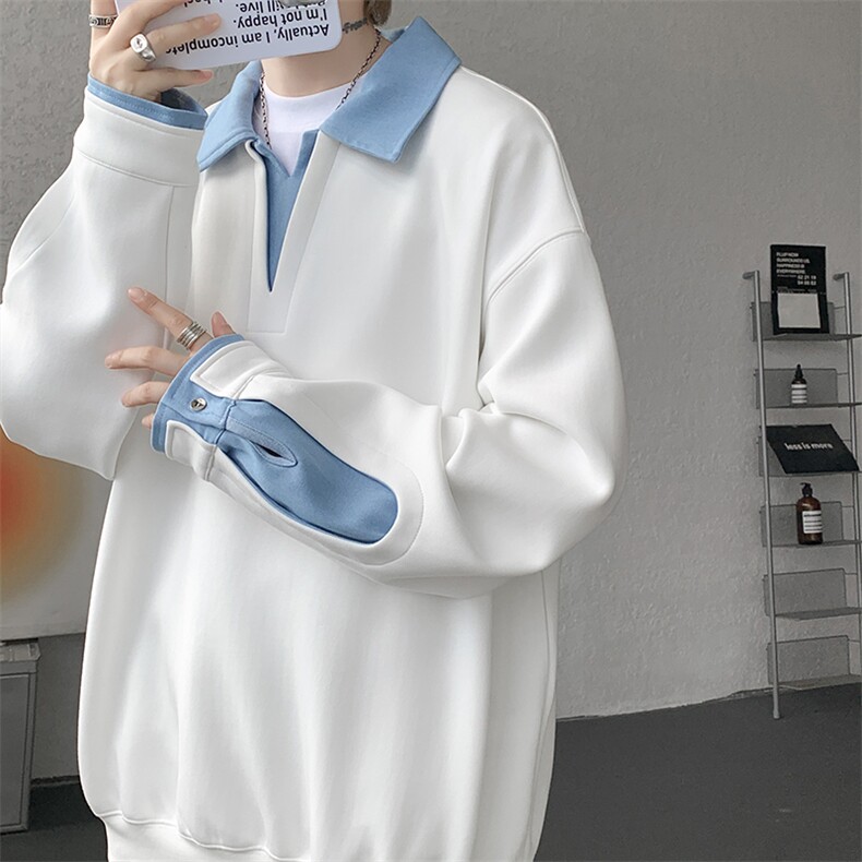 8XL-M 美式拼接新款翻领高级感衬衫领运动上衣长袖卫衣男WY26P68图片