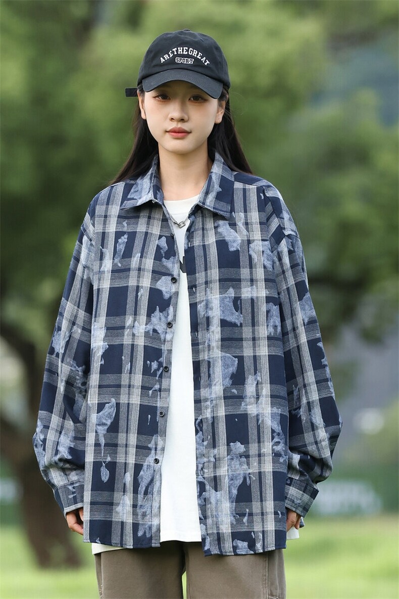 25年春季格子衬衫长袖大码宽松落肩现货DS-C323-1-2370-特批35,男装衬衫,电商C323-1