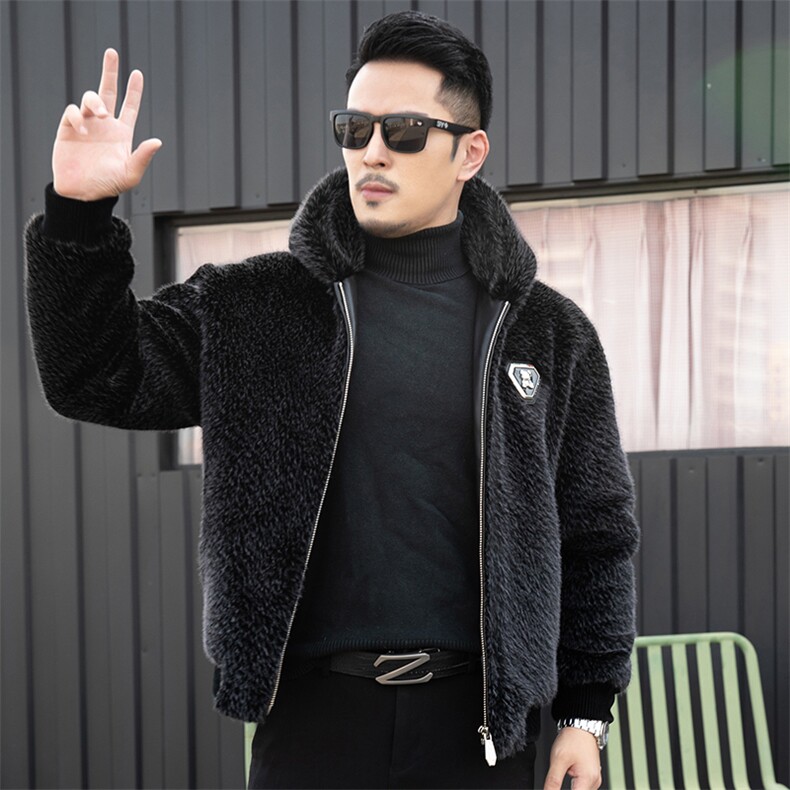 秋冬男士外套中年商务休闲金貂绒拉链夹克2023新纯色连帽上衣男装,男装夹克,电商B212（原钱塘6029）