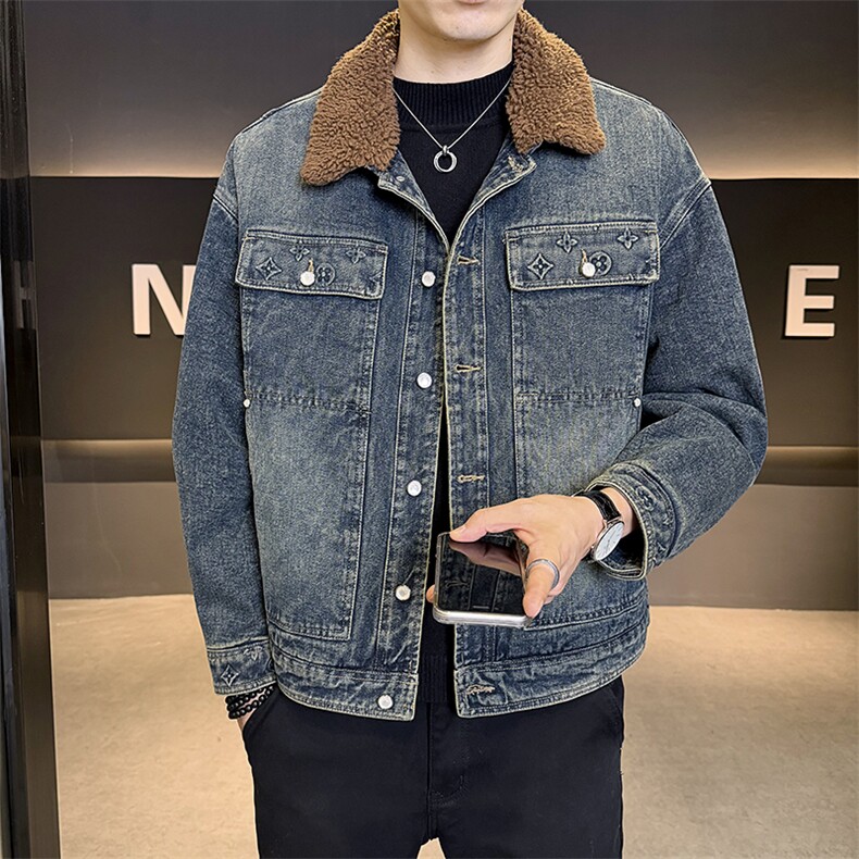 重工艺加绒夹克男2025冬款牛仔外套加厚保暖上衣B317/J617/P175,男装工装外套,电商B317