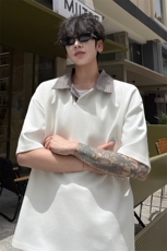 夏装2025新款千鸟格拼接翻领短袖T恤POLO衫夏季男装半袖S421特38，男装Polo衫，电商A233-1