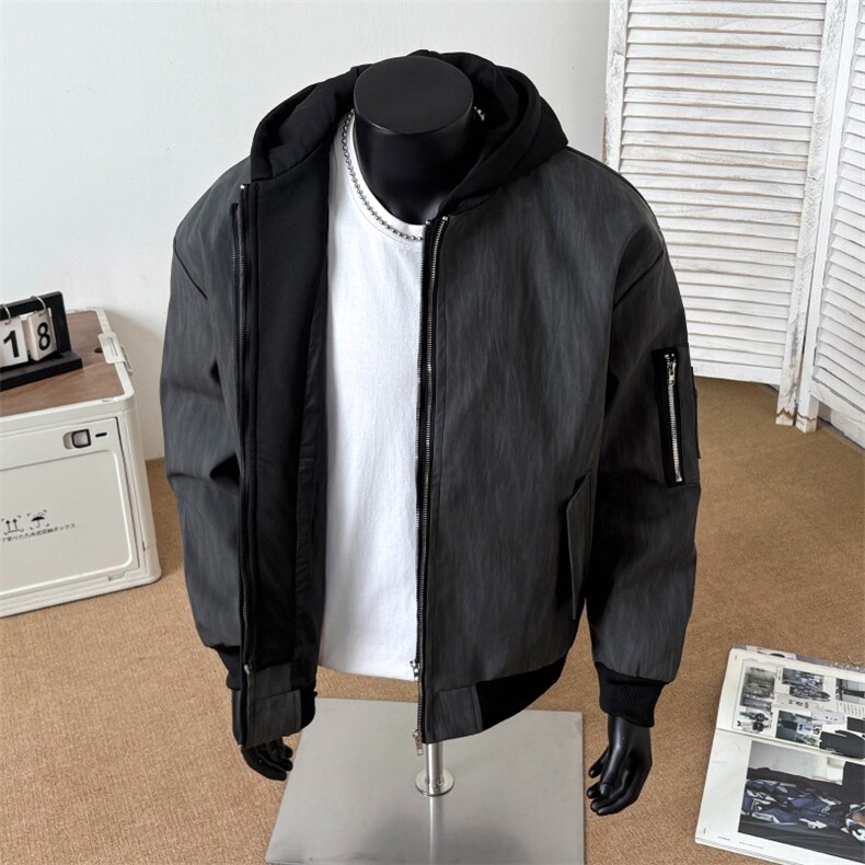 美式新款cleanfit短款显高假两件连帽宽松舒适夹克外套上衣JK9280，男装皮衣，星座601-1