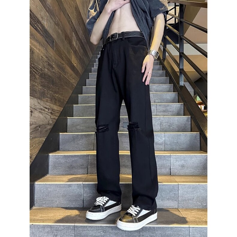 现货!港风新款2025潮流百搭直筒宽松大码牛仔裤松紧腰NZ6172-P35,男装牛仔裤,星座1103-2