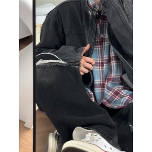 【已出大货】DJK5528-P80美式短款牛仔外套男秋冬季夹克机车外套图片