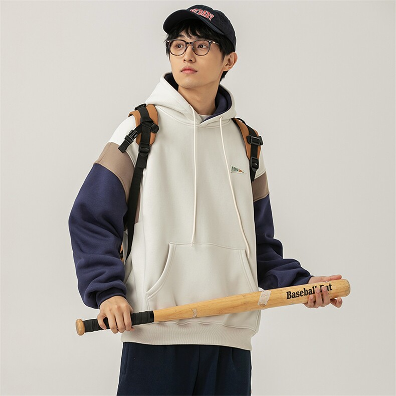 2026冬季新款男日系潮牌拼色宽松加绒加厚连帽卫衣WY560-F93图片