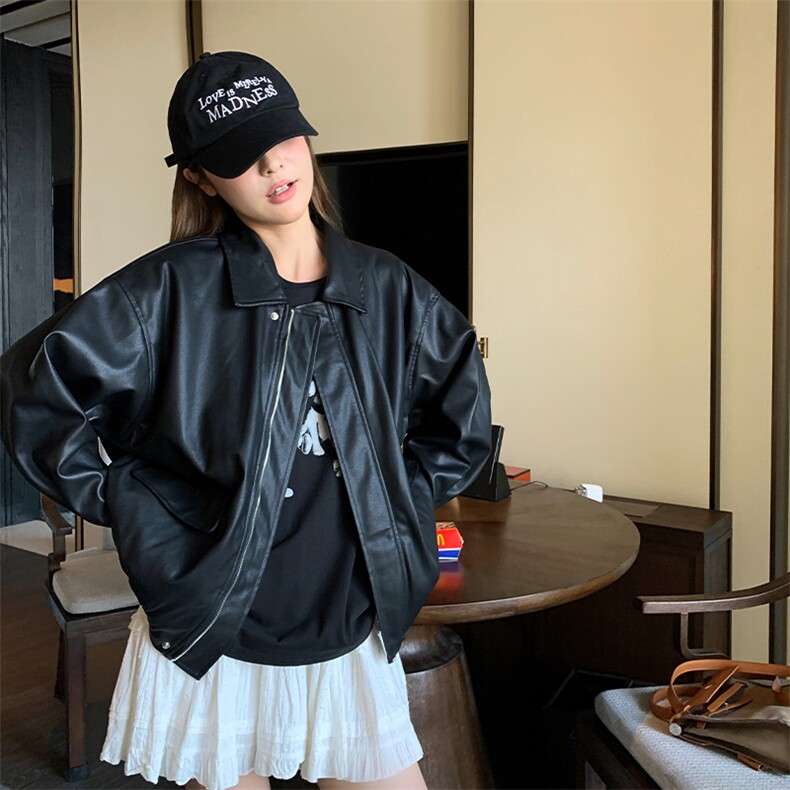 黑色复古皮衣外套女2024秋季新款设计感时尚高级辣妹机车夹克上衣,女装皮衣,浙宝285（原212）