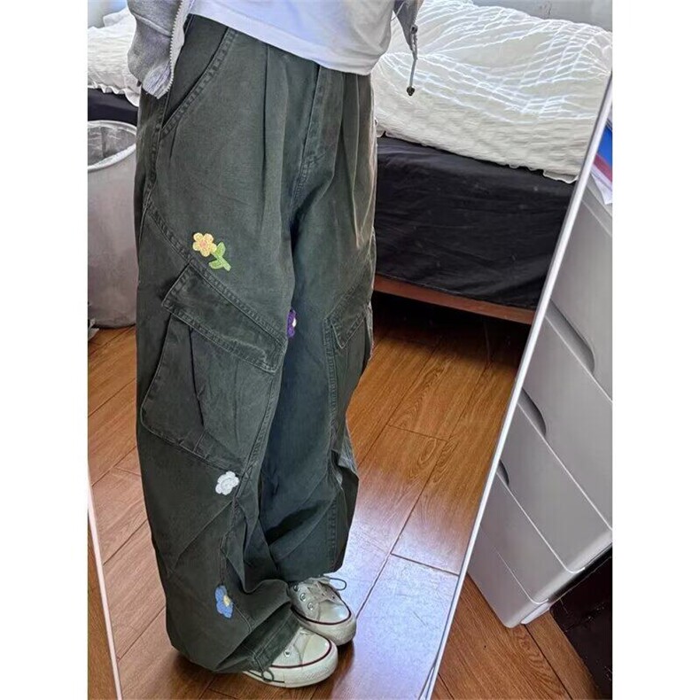 【现货】DA8208-特批68花朵刺绣伞兵工装裤女男春秋多口袋长裤潮,男装牛仔裤,星座603-2