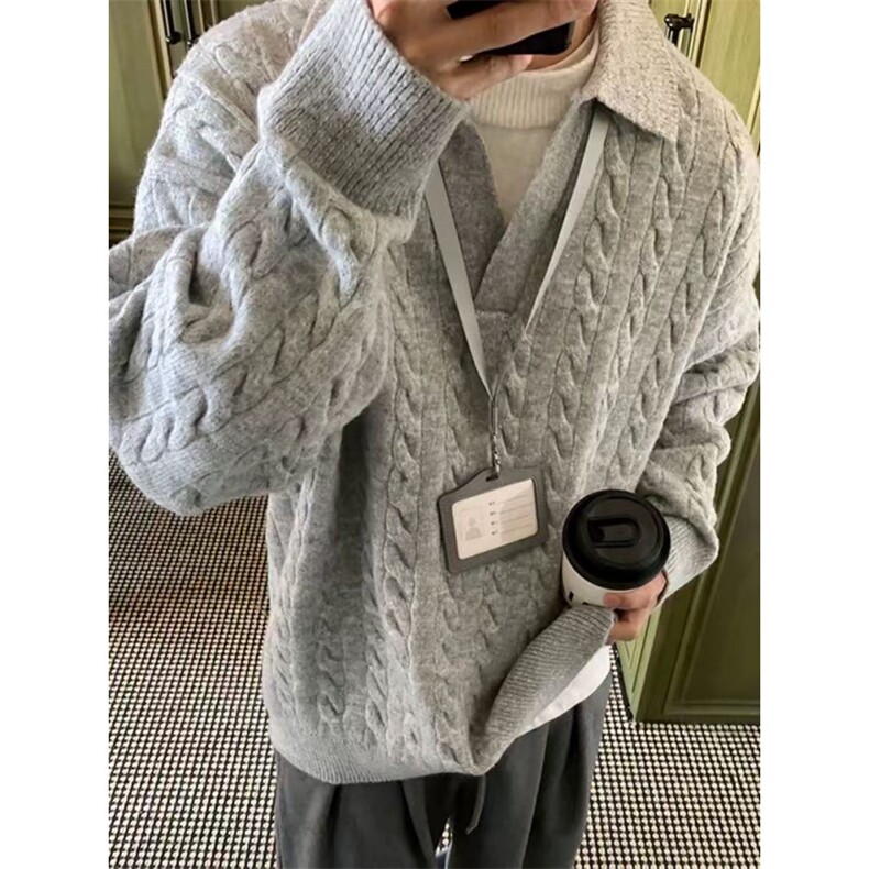 软糯慵懒风针织polo衫毛衣单穿上衣韩系老钱风毛线衣XM20P50特，男装针织衫/毛衣，电商D256