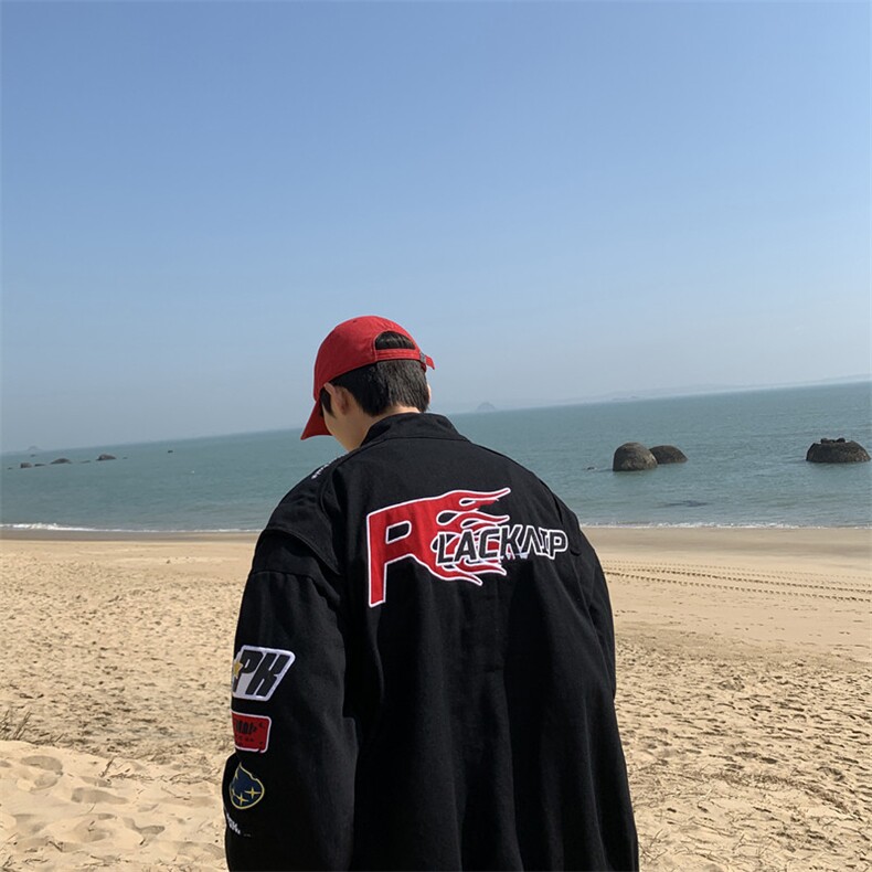 秋冬加潮机车服美式复古徽章宽松外套同款棒球服夹克~jk923,男装棉衣,星座601-2