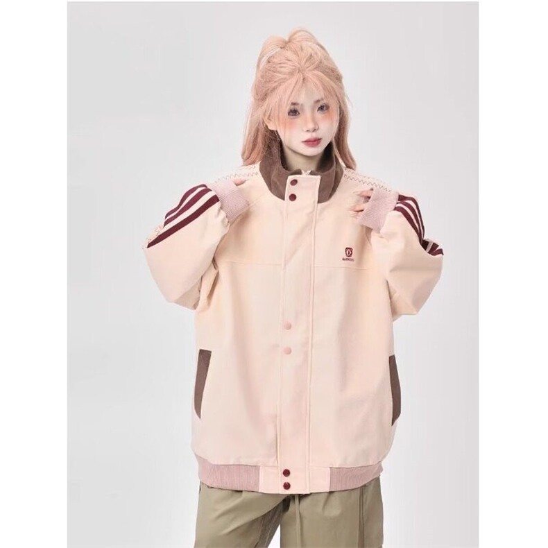 W9358-P70网图现货新款复古字母刺绣拼接立领夹克宽松棒球服外套,男装夹克,星座1608-2