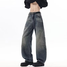 美式牛仔裤高街设计感情侣宽松休闲阔腿裤RK3352-P47，男装牛仔裤，星座412-3