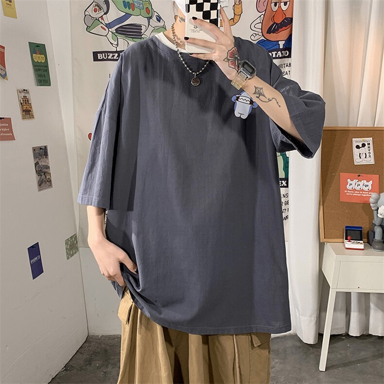 YT26167-P30亚麻短袖t恤男大码五分袖男宽松七分袖海报风,男装T恤,电商A040