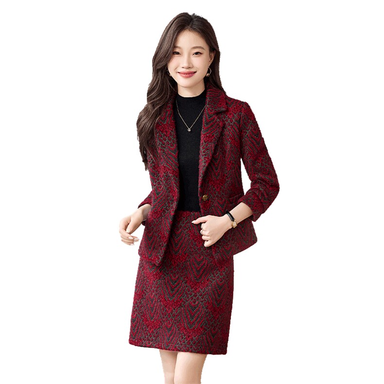 罗得堡2024秋冬新款时尚气质套裙冬季通勤加棉加厚套装7606,女装套装/套裙,罗得堡