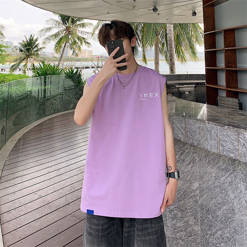 夏季港风t恤男宽松大码纯棉运动背心坎肩潮牌无袖BX007P25,男装背心/马甲,星座1204-3