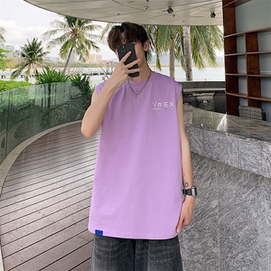 夏季港风t恤男宽松大码纯棉运动背心坎肩潮牌无袖BX007 P25图片