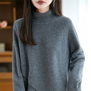 不起球100%纯棉灰色毛衣女内搭秋冬2025新款加厚全棉线针织打底衫图片