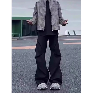 无品牌百搭潮流黑色褶皱西裤垂坠感高级感裤子男流行气质新款时尚图片