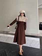 带披肩净色加厚连衣裙，女装连衣裙，安玖拉