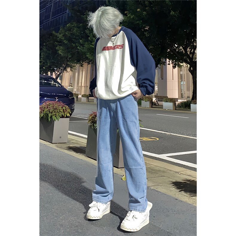 牛仔裤男秋季复古宽松直筒裤子水洗阔腿休闲长裤A080-9291-P35,男装牛仔裤,电商A080