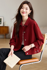 时尚休闲翻领短外套女春秋2024新款洋气宽松百搭中年妈妈夹克上衣图片