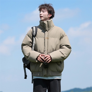 现货5W件冬季三防重磅硬挺boxy短款羽绒立领PU皮棉衣外套加厚棉服图片
