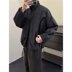 男装冬季加厚棉服美式休闲结构剪裁蝙蝠袖立领夹克宽松外套男图片