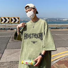 美式创意字母印花复古水洗做旧半袖重磅短袖T恤B239-1137-P38，男装T恤，星座514-2(原B239)