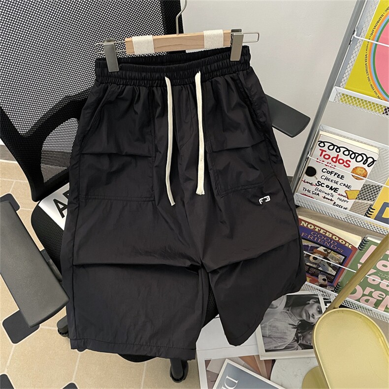 夏季新款港风日系复古纯色防水复合阔腿休闲裤短裤男潮DK820-P33,男装牛仔裤,星座313A(原308A-2)