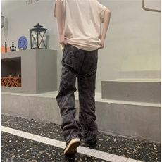 美式高街牛仔裤男韩版潮个性拼接2023秋冬新款ins长裤RK1123-P88，男装牛仔裤，星座412-3