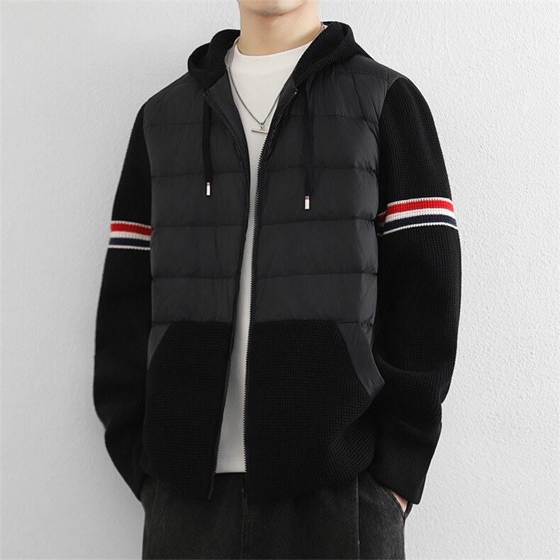 美式潮流针织连帽拼接羽绒服男士90鸭绒保暖上衣冬季新款外套,男装羽绒服,星座914