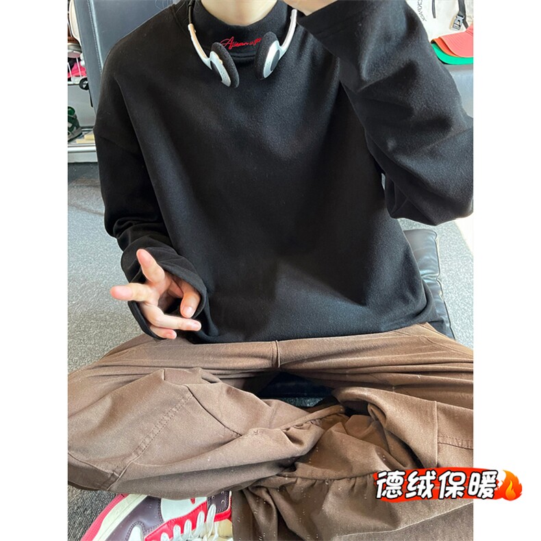 德绒打底衫半高领刺绣字母保暖内搭长T恤卫衣TJ1203-P23【特价】,男装T恤,电商A007