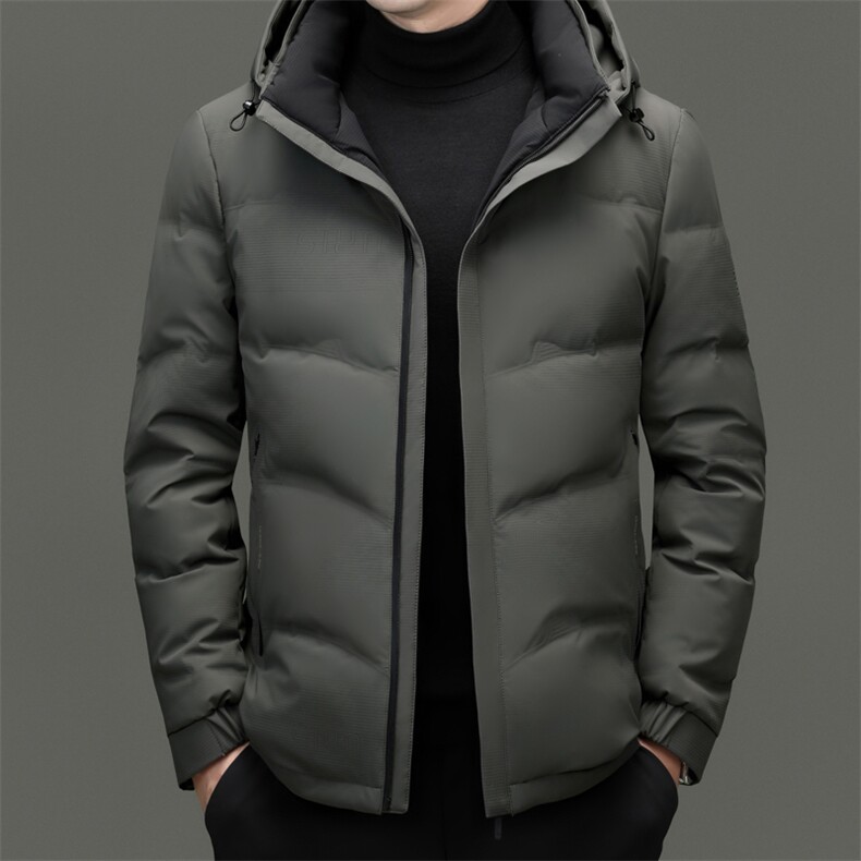 冬季白鸭绒羽绒服休闲男士简约短款时尚商务可脱卸帽防寒男外套,男装羽绒服,钱塘6003（原4033）