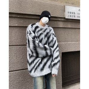 斑马纹毛衣男冬季加厚水貂绒针织衫秋冬款美式日系M314-P65