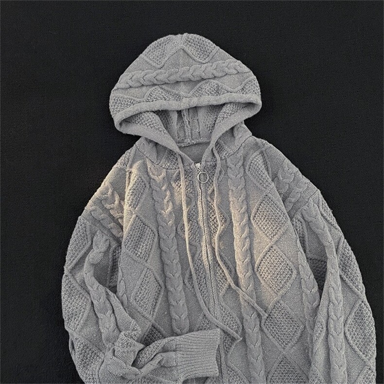 秋冬加厚慵懒风休闲针织衫男外套连帽开衫春秋韩版毛衣MY289/P70图片