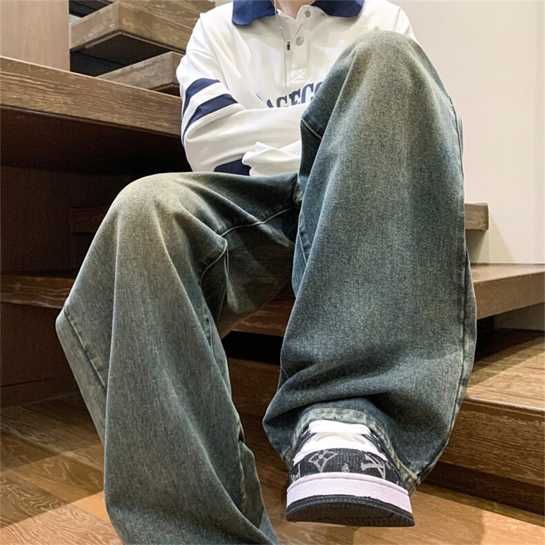 牛仔裤男美式高街男生裤子复古休闲直筒裤A080-9001-P50控68,男装牛仔裤,电商A080
