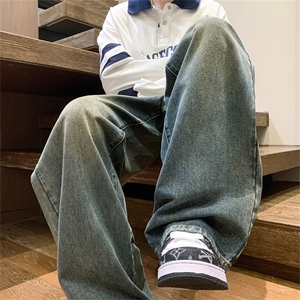牛仔裤男美式高街男生裤子复古休闲直筒裤A080-9001-P50控68