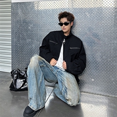 美式复古工装外套男秋冬季潮牌痞帅休闲短款立领夹克JK08577-P75，男装夹克，星座308B-2