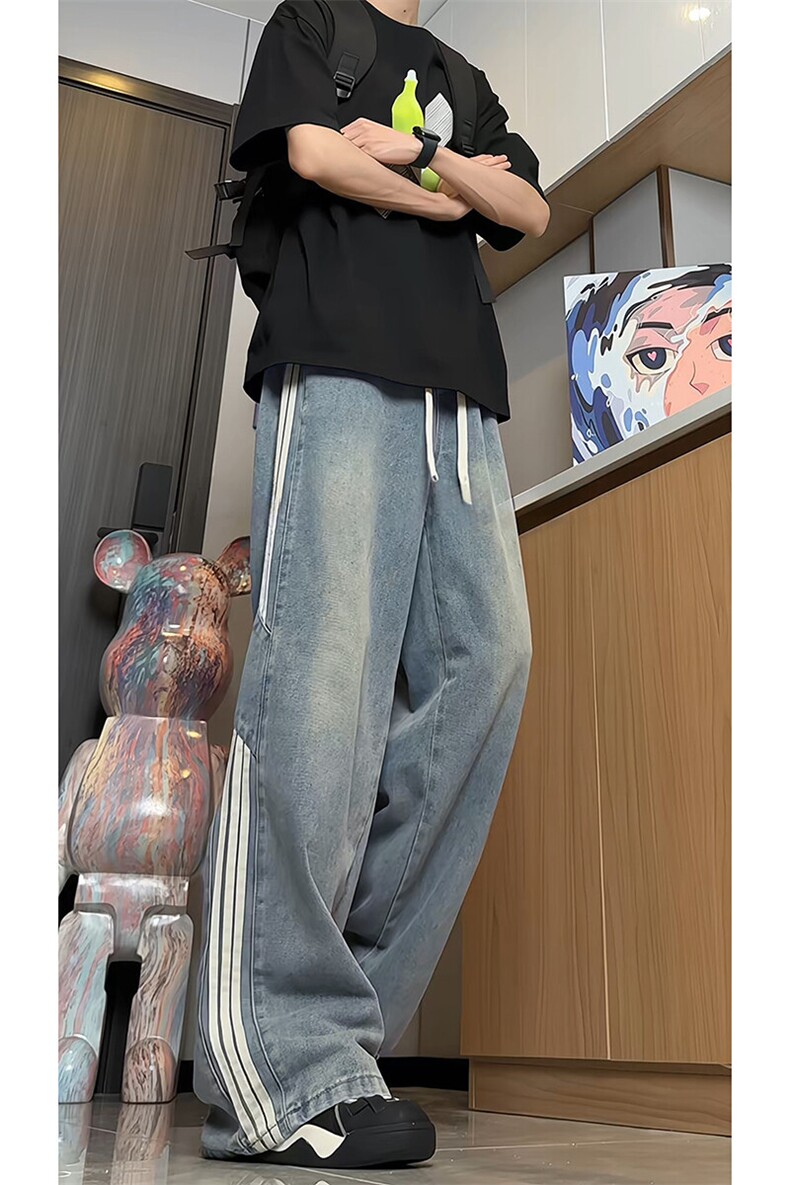 A1218TP48控78-抖音品质夏季美式条纹牛仔裤男直筒百搭休闲裤子,男装休闲裤,电商B241