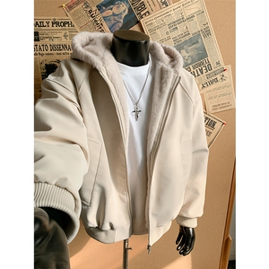 冬季舒适PU皮荔枝纹座山雕连帽保暖棉衣男女外套M24988-特P85图片