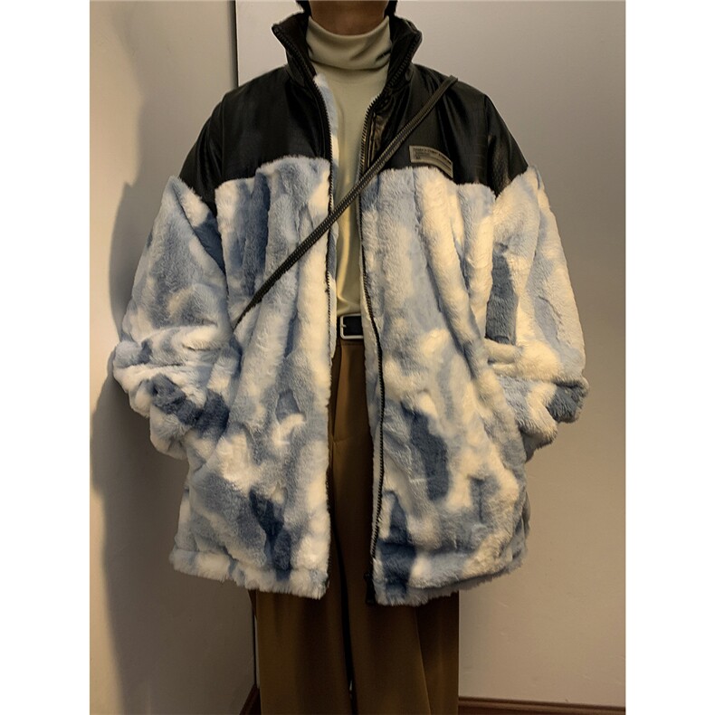 港风室内鳄鱼纹PU皮棉衣男拼接毛绒外套男8717P138控188,男装棉衣,星座226-1