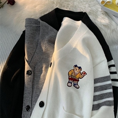 中性风秋冬开衫休闲百搭小熊印花织带针织衫上衣M6353P55控78，男装针织衫/毛衣，电商A268