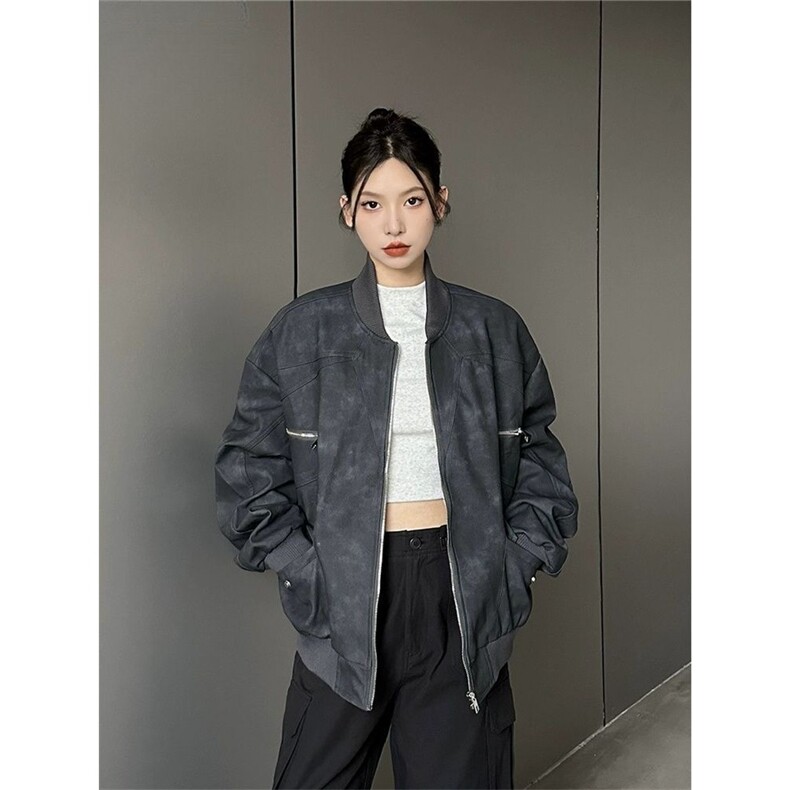 宽松棒球服外套秋冬新款百搭高级感PU皮机车夹克男女JKF223,男装夹克,星座516A
