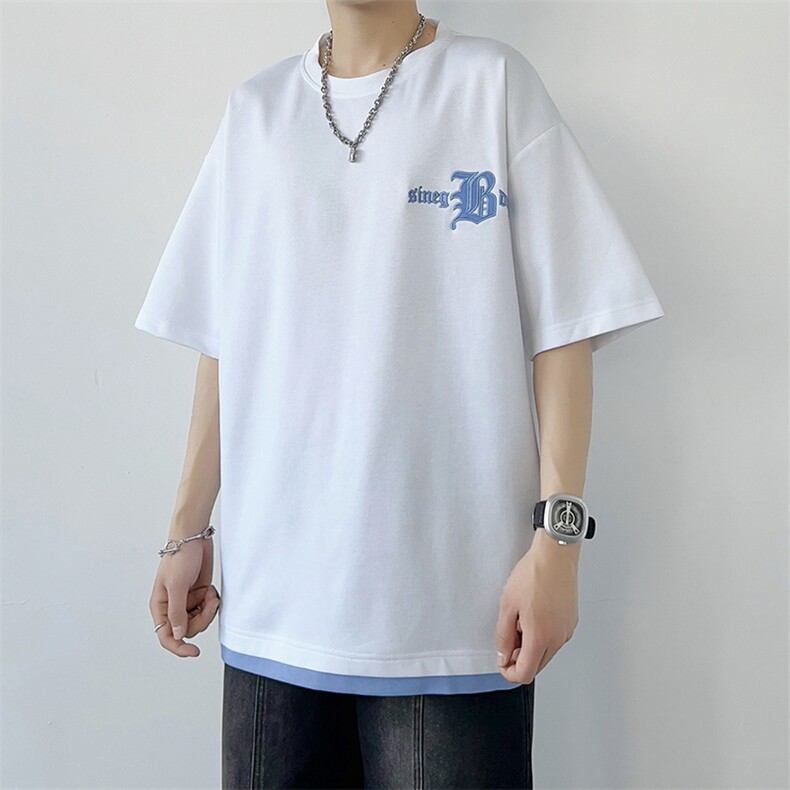 冰氧仿棉短袖港风白墙夏季休闲百搭刺绣纯色男上衣TC3149-P22控48图片